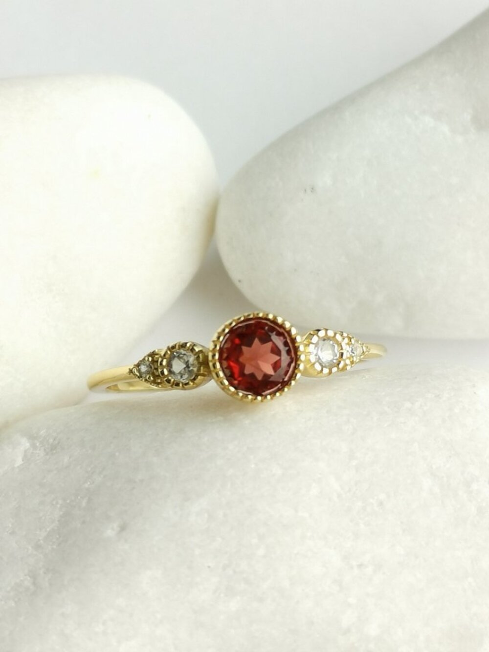 Garnet Diamond Accent Ring 14k Gold on Sterling Silver size 6